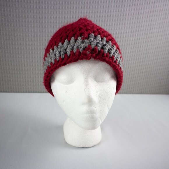 Handknit Red / Grey Thick Knit Toque - Picture 1 of 4